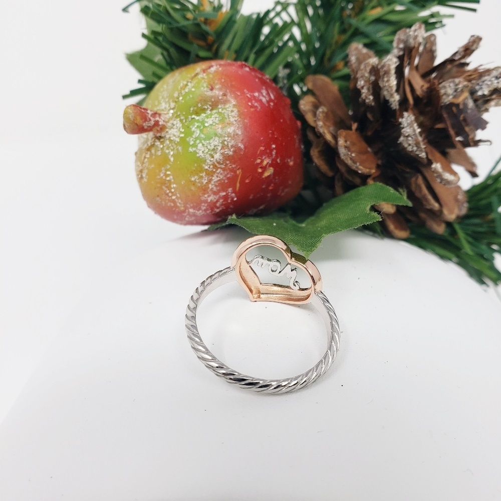S.Silver Two Tone Rose Gold Plated Mom Heart Ring - Picture 4 of 4